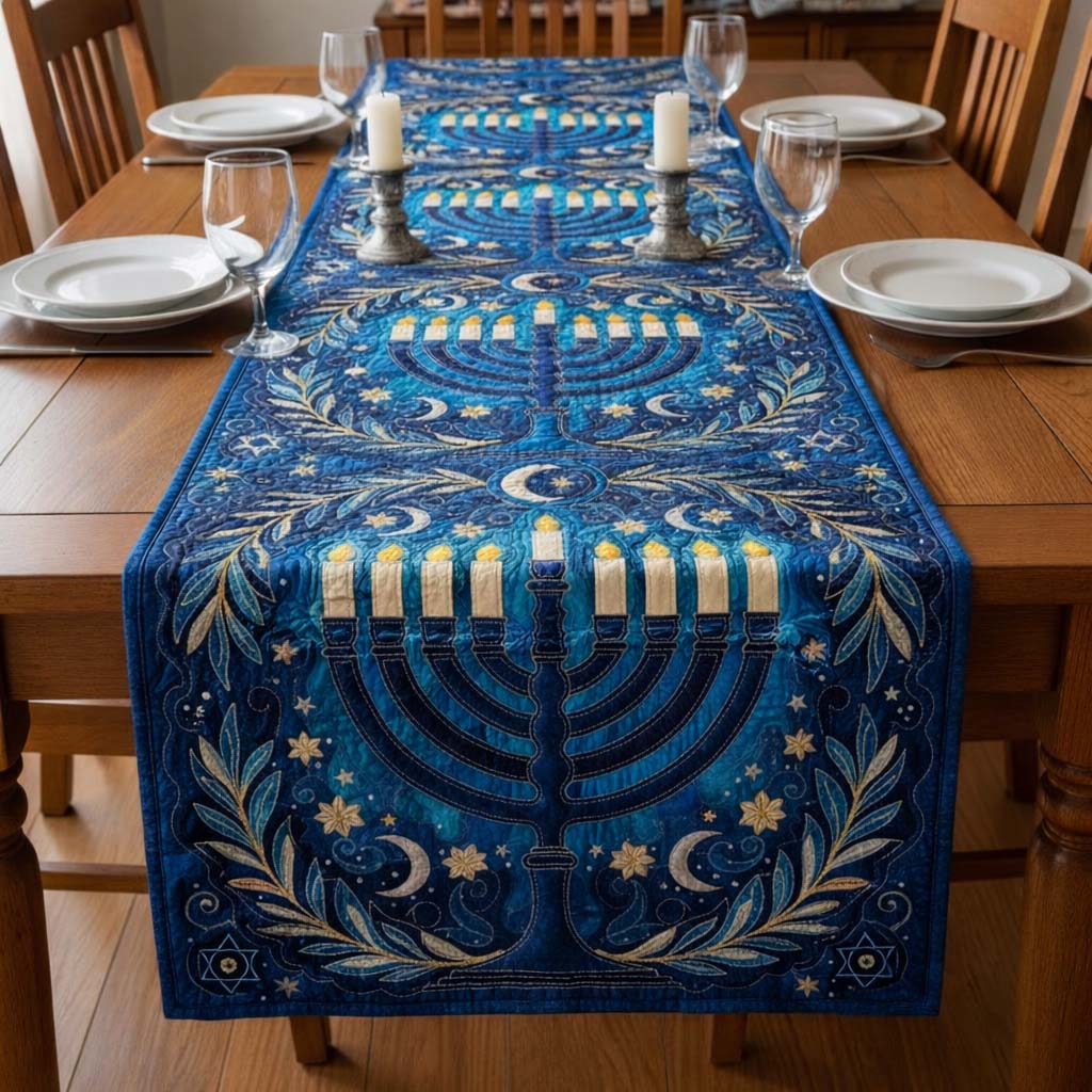 Hanukkah Quilted Table Runner Dining Table Decor Hanukkah Themed Gifts