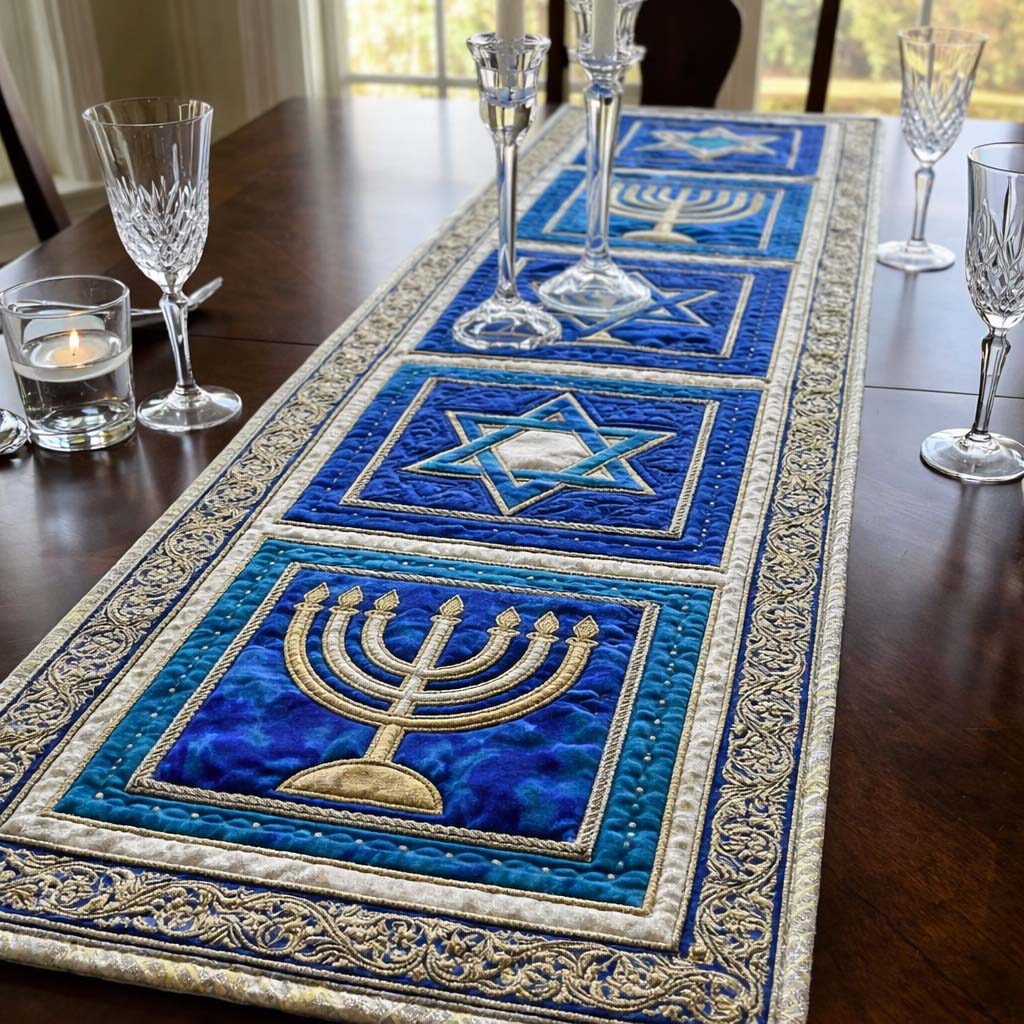 Hanukkah Quilted Table Runner Festive Table Runners Hanukkah Gifts For Her