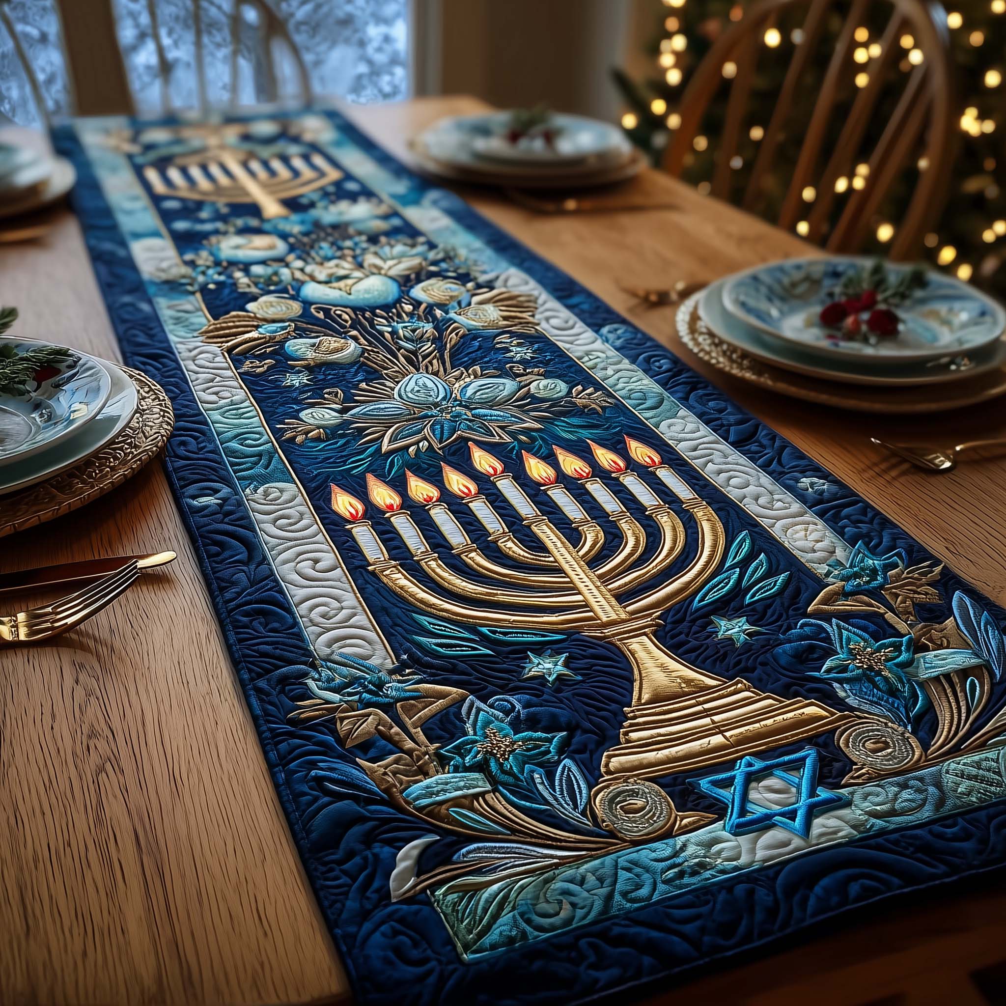 Hanukkah Quilted Table Runner Festive Table Runners Hanukkah Gifts