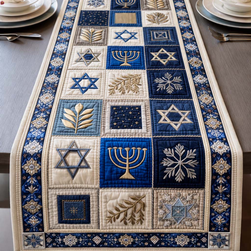 Hanukkah Quilted Table Runner Holiday Table Throw First Day Of Hanukkah Gift