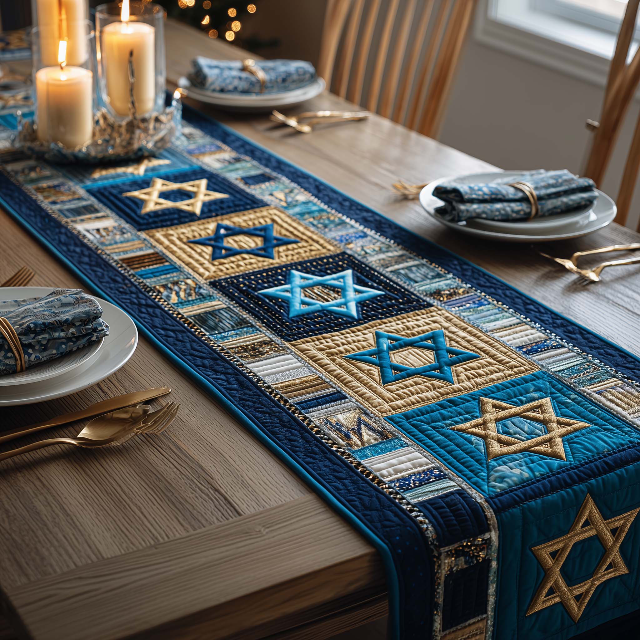 Hanukkah Quilted Table Runner Holiday Table Throw Hanukkah Gift Ideas