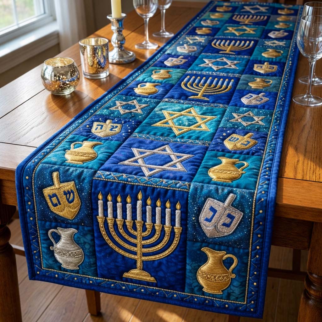 Hanukkah Quilted Table Runner Holiday Themed Table Runners Great Hanukkah Gifts