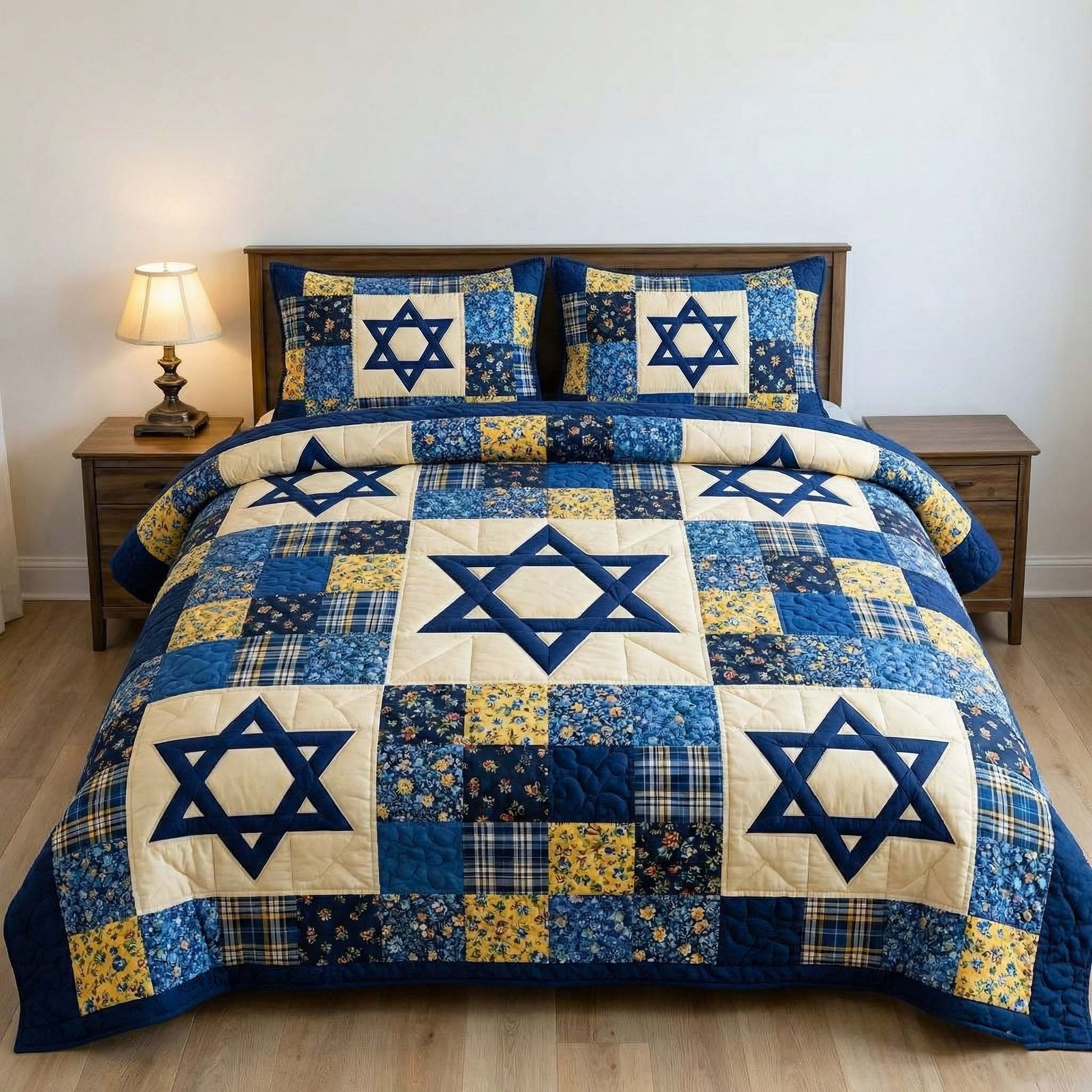 Hanukkah Star Of David Quilted Bedding Set Holiday Duvet Cover Set Gifts For Jewish