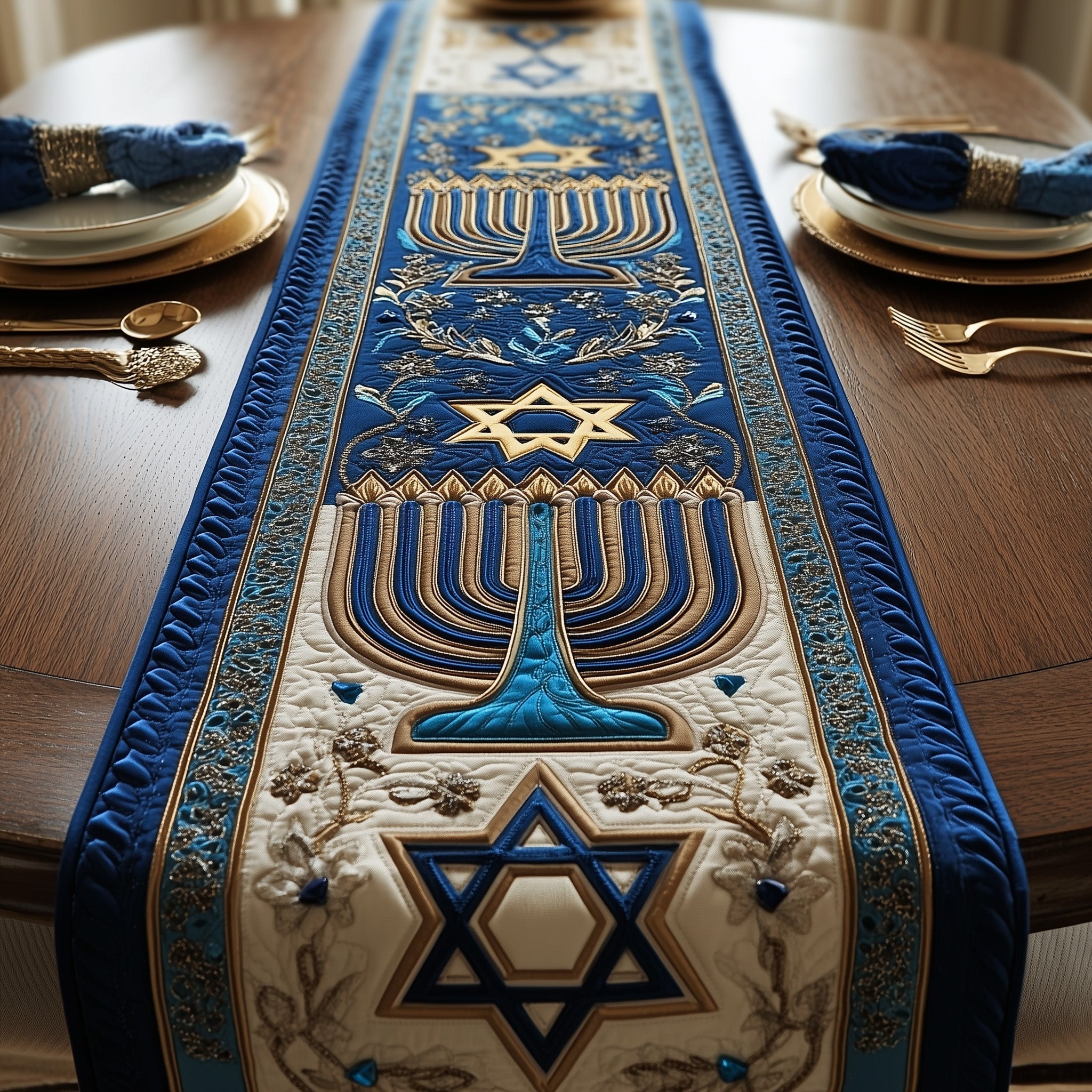 Hanukkah Stars Quilted Table Runner Holiday Table Throw Best Hanukkah Presents