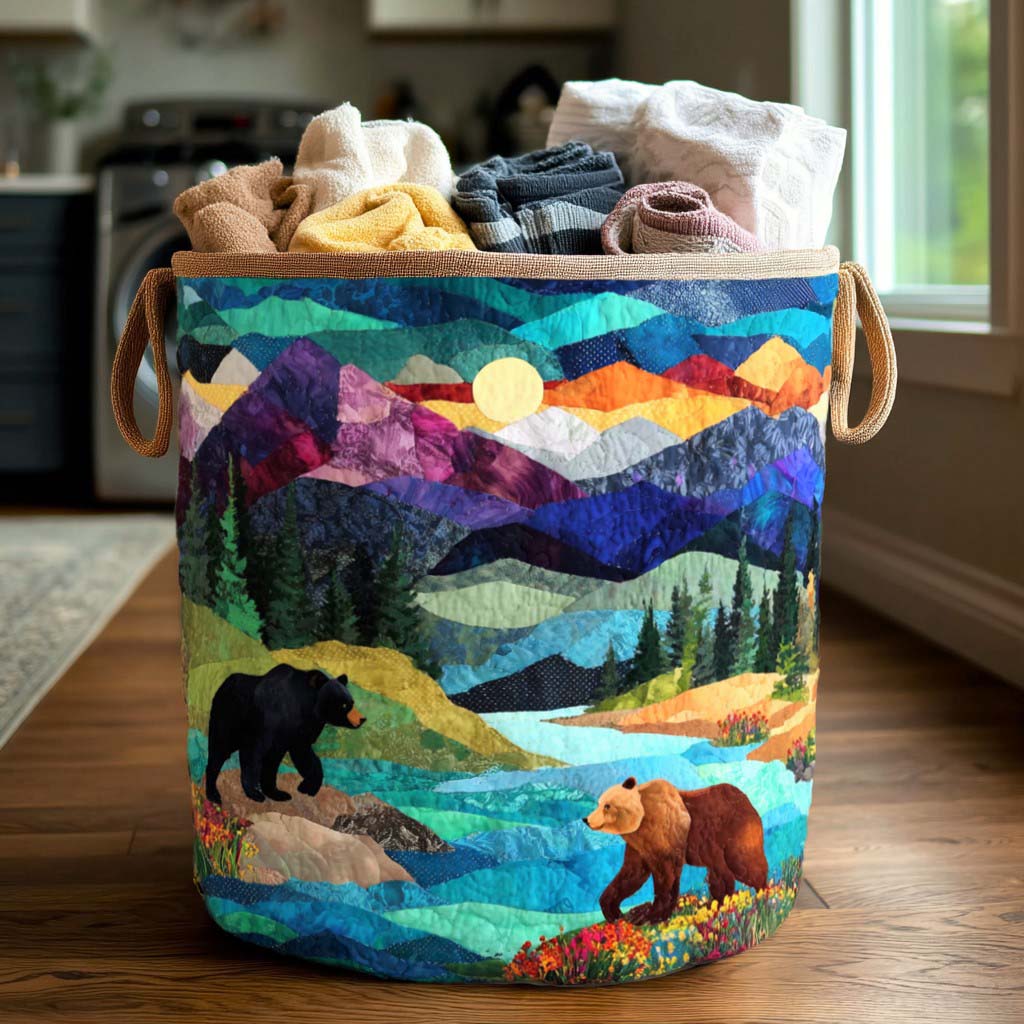 Happy Bear Quilted Laundry Basket Foldable Laundry Hamper Father's Day Special Gifts For Dad