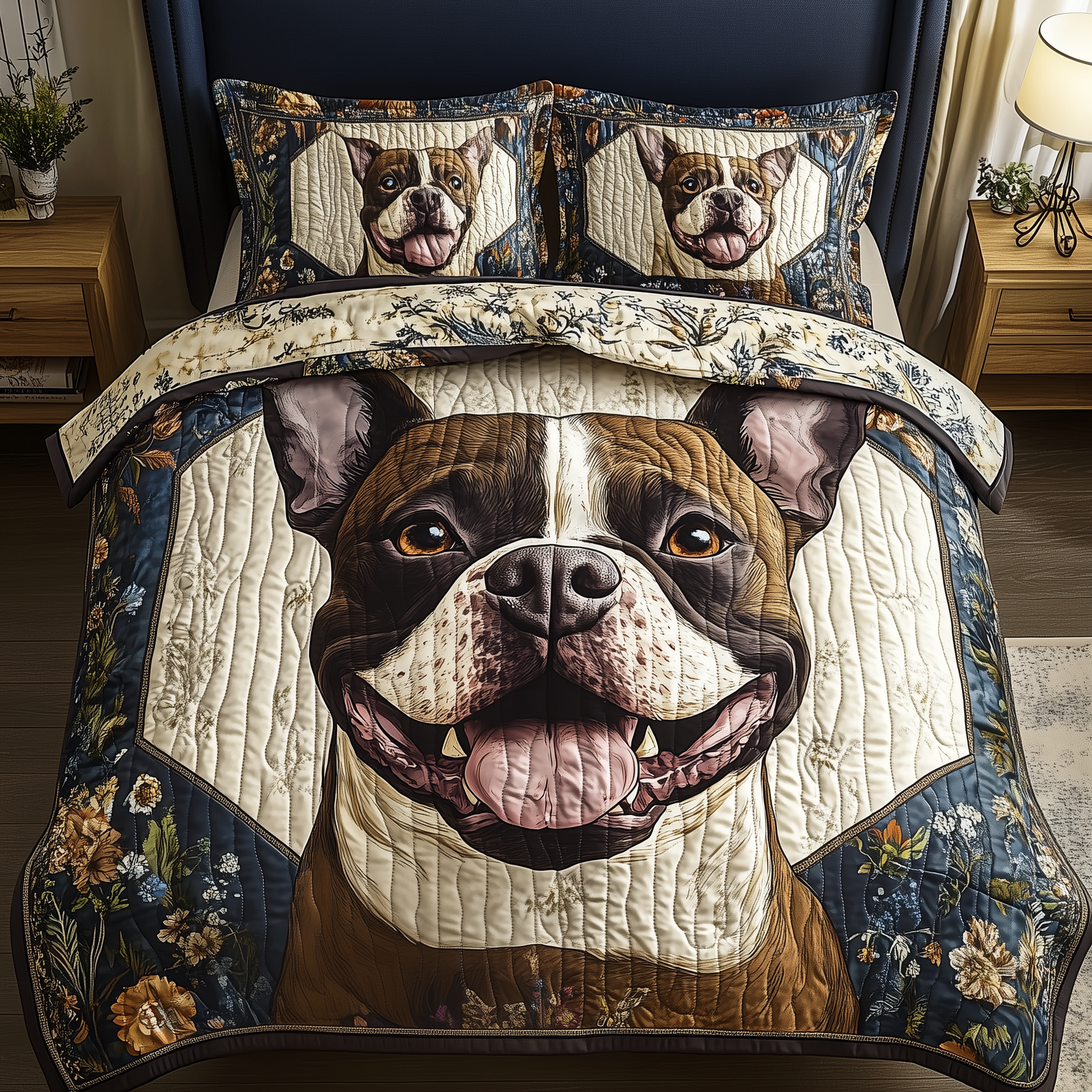 Happy Bullie Quilted Bedding Set Bed Comforter Set Good Gifts For Dog Lovers