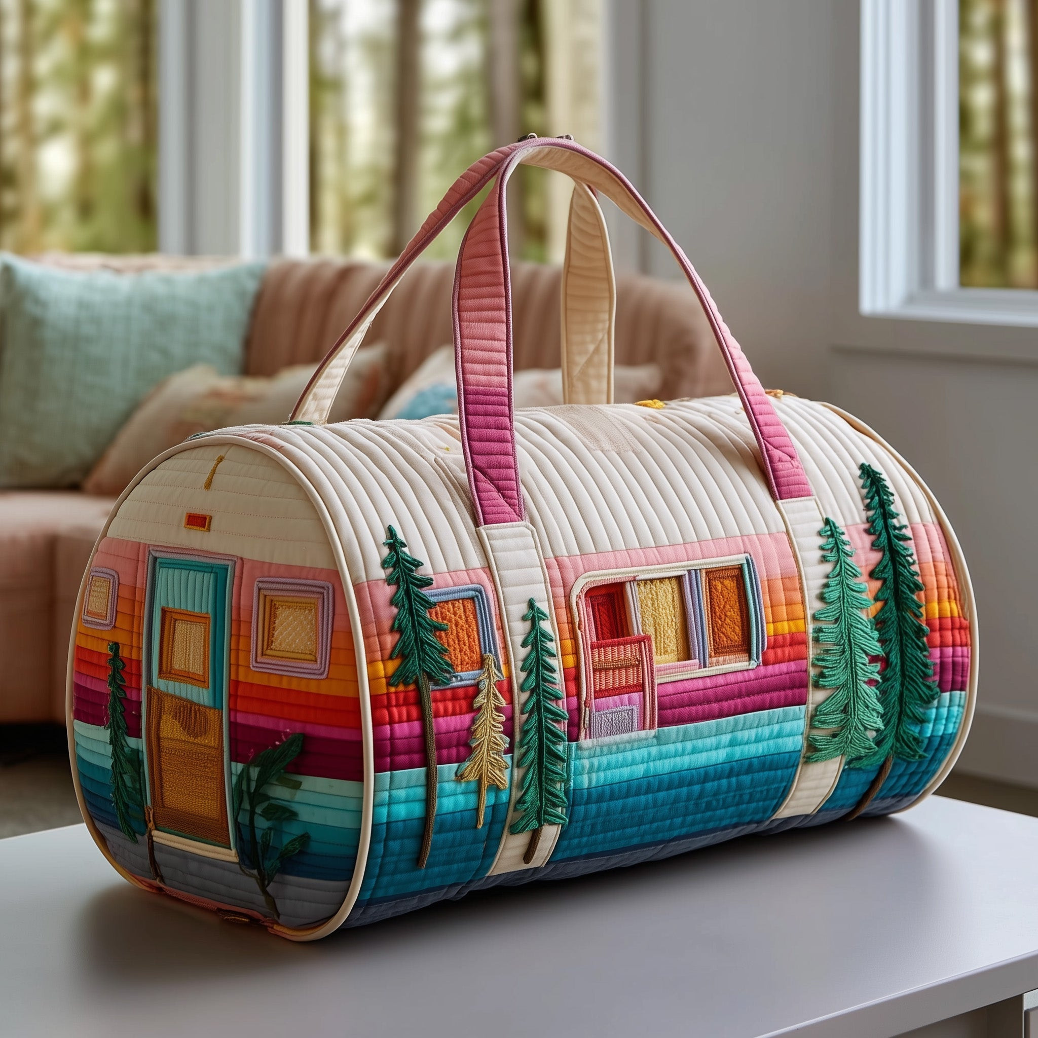 Happy Camper Quilted Duffle Bag Nice Womens Duffle Bags Meaningful Mother's Day Gifts