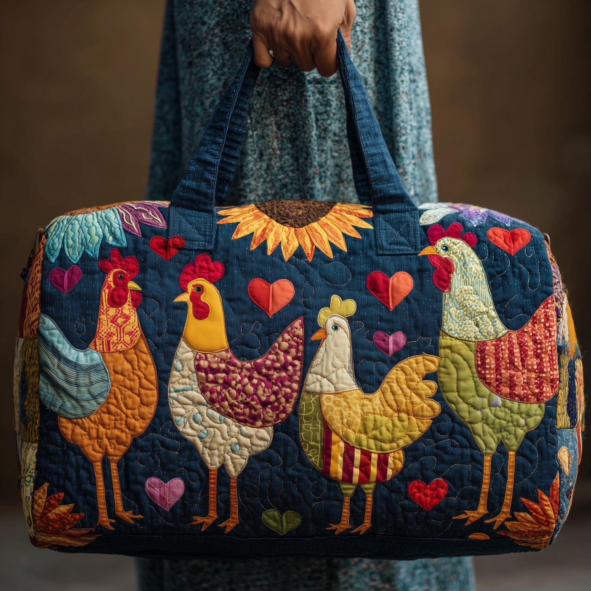 Happy Chicken Quilted Duffle Bag Cute Duffle Bag For Ladies Perfect Gifts For Mom
