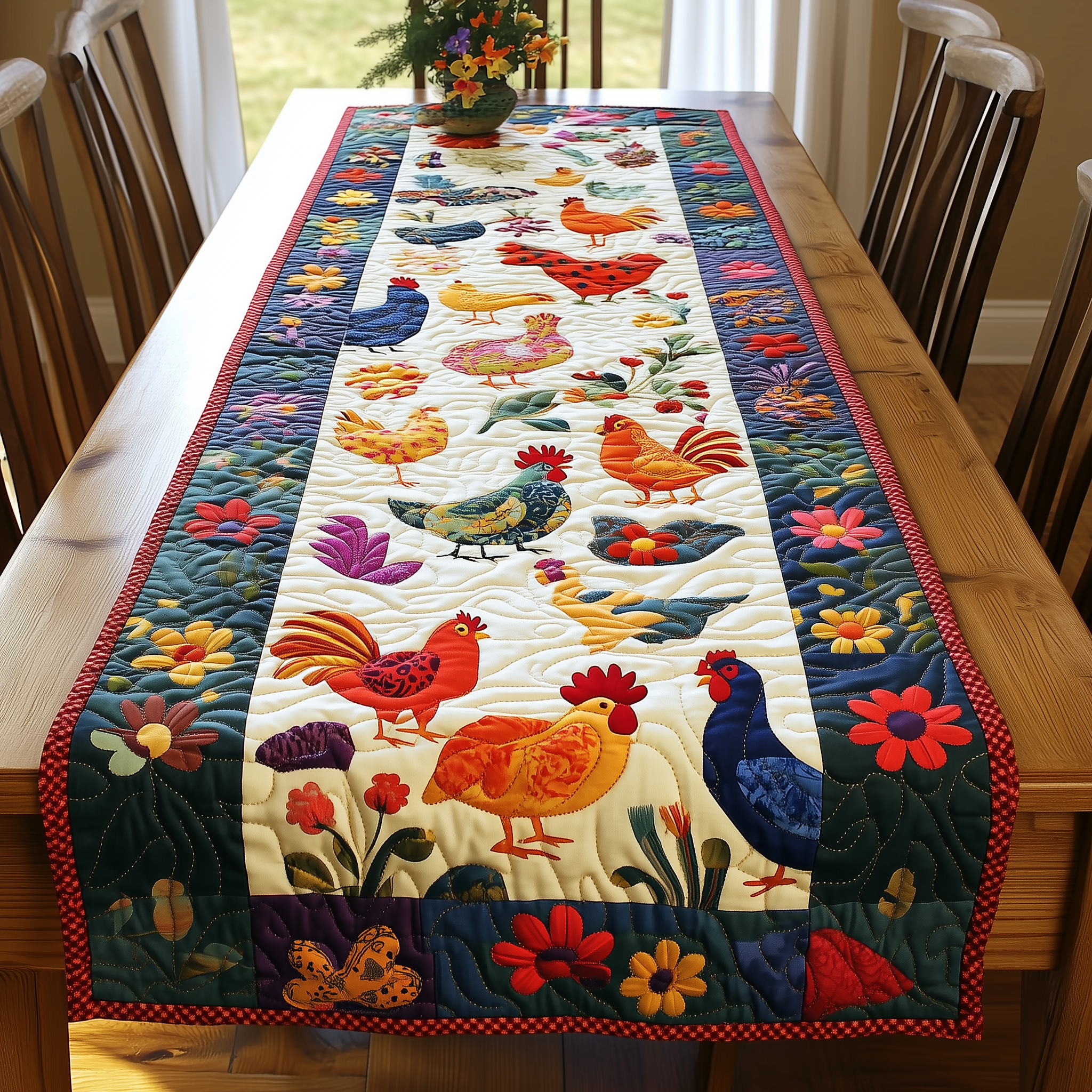 Happy Chickens Quilted Table Runner Dining Room Table Decor Ideas Presents For Chicken Lovers