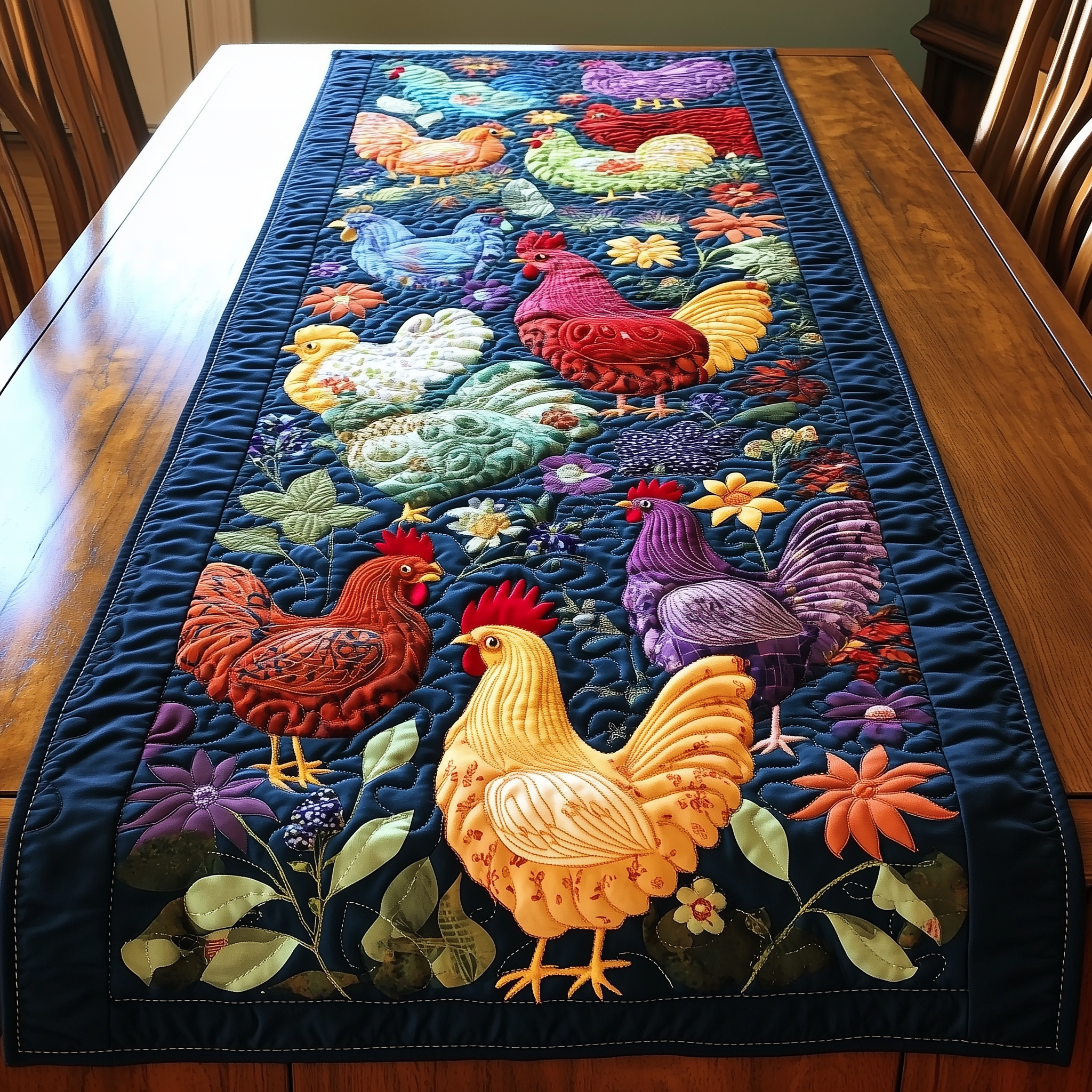 Happy Chickens Quilted Table Runner Dining Table Runner Chicken Throw Blanket