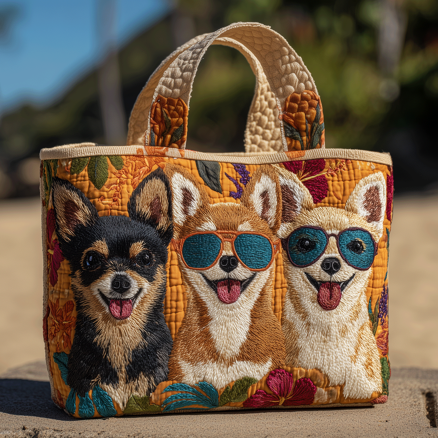 Happy Chihuahua Quilted Tote Bag The Best Tote Bag Great Mother's Day Gifts