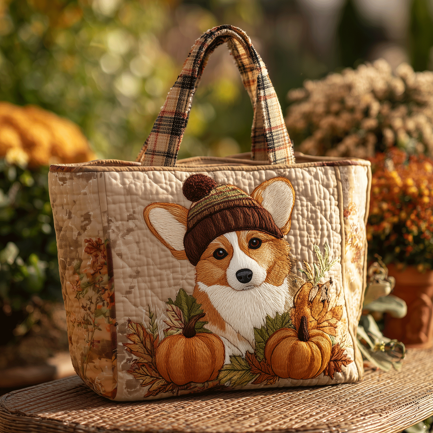 Happy Corgi Quilted Tote Bag Work Tote Perfect Mothers Day Gift