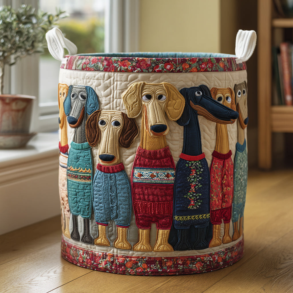 Happy Dachshunds Quilted Laundry Basket Cute Sausage Dog Basket Fabric Dog Lover Gift