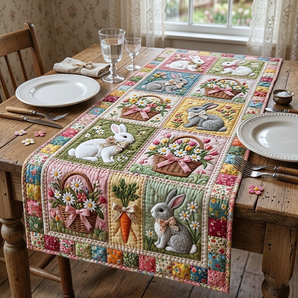 Happy Easter Quilted Table Runner Bunny Table Decor Easter Gifts For Him