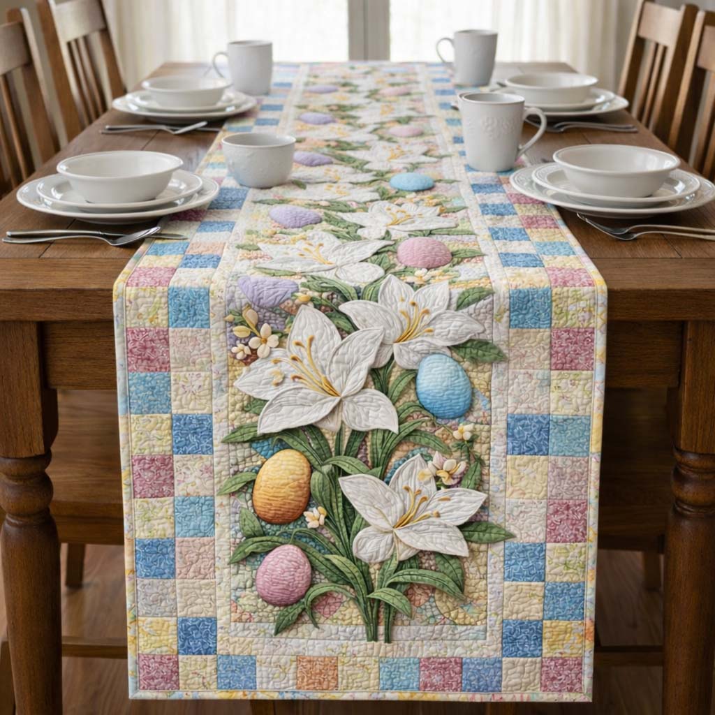Happy Easter Quilted Table Runner Bunny Table Decor Rabbit Gift Ideas For Her