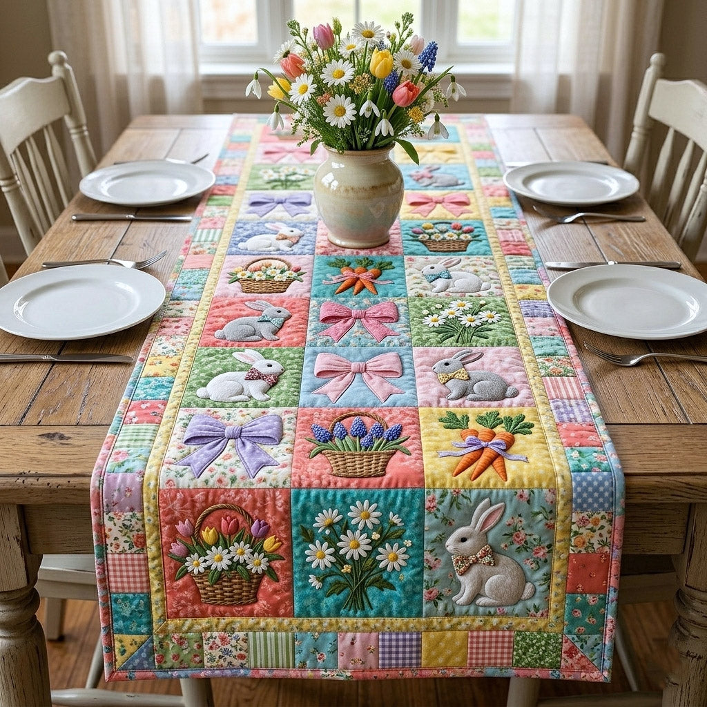 Happy Easter Quilted Table Runner Easter Bunny Table Decorations Modern Easter Decor