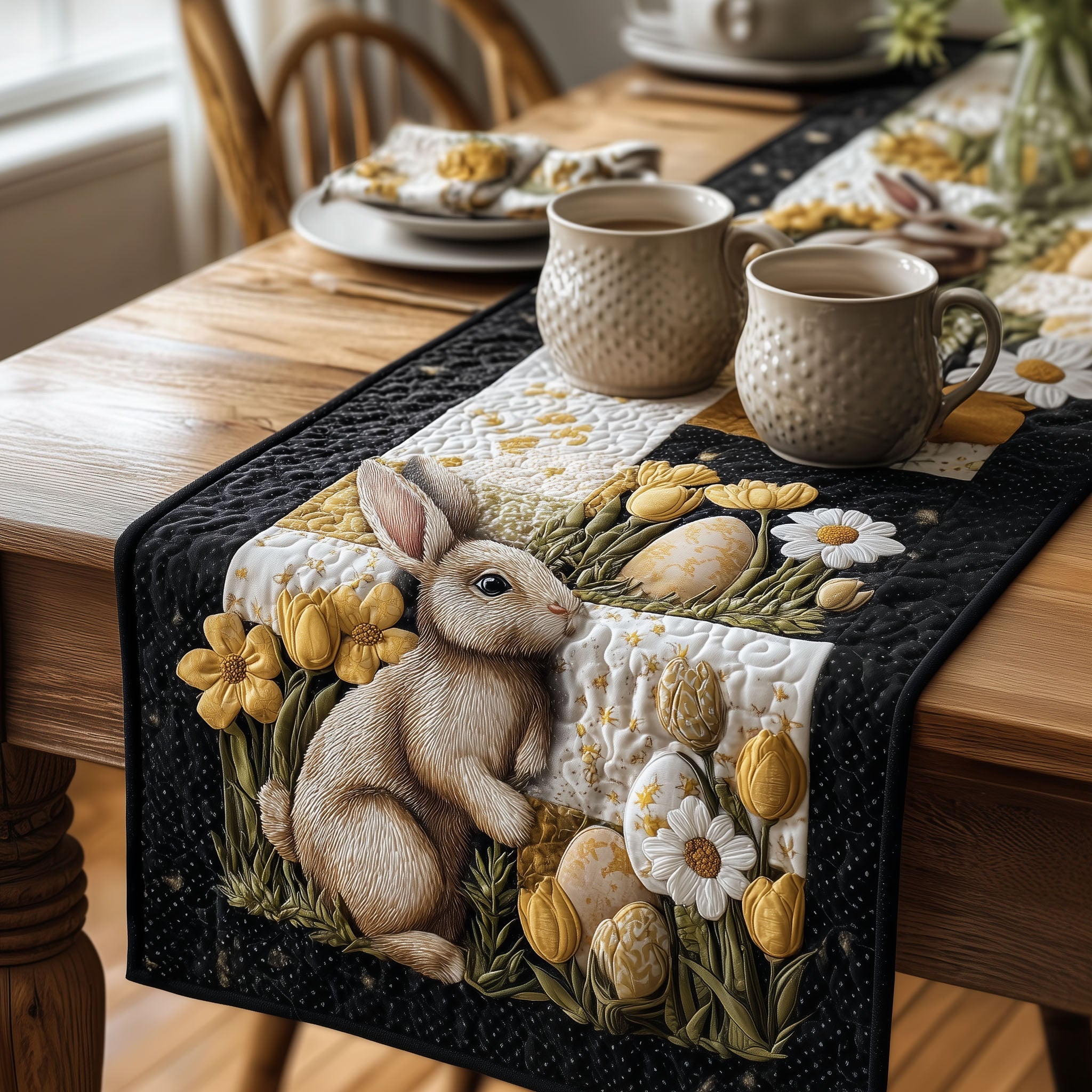 Happy Easter Quilted Table Runner Easter Dining Table Decor Gifts For Bunnies