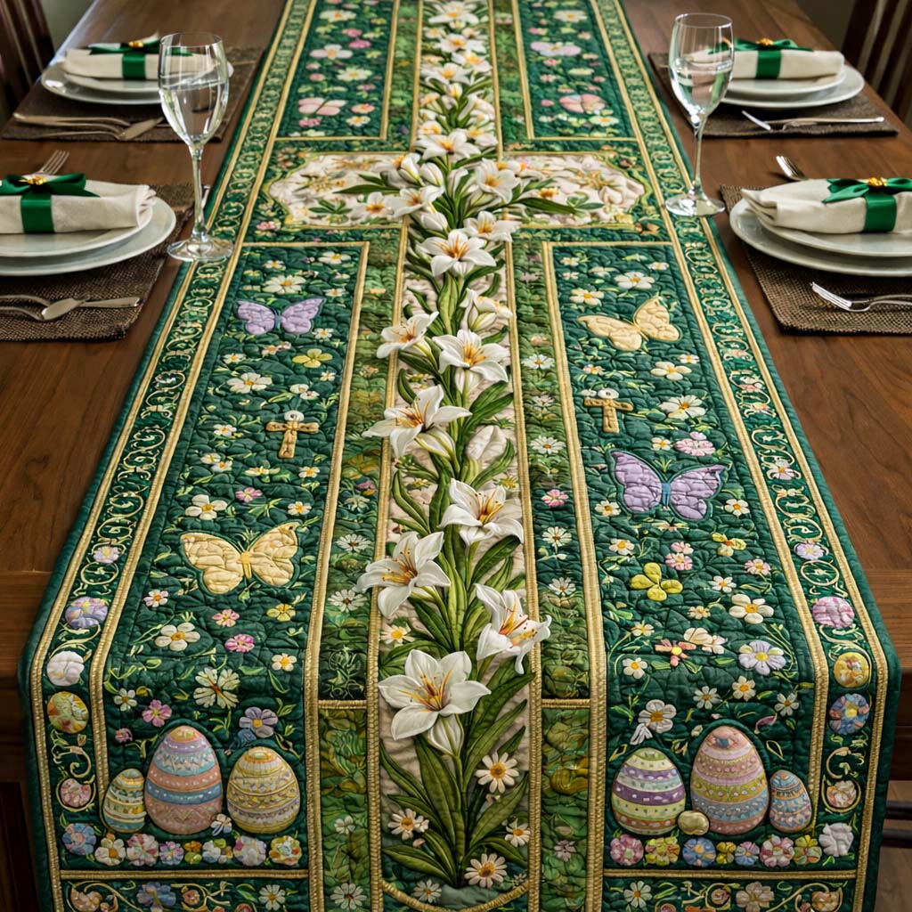 Happy Easter Quilted Table Runner Easter Dinner Decor Presents For Bunnies