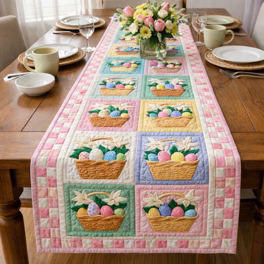 Happy Easter Quilted Table Runner Easter Spring Table Runner Best Gifts For Bunny Owners