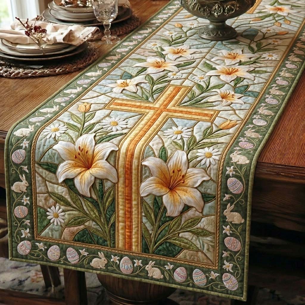 Happy Easter Quilted Table Runner Easter Spring Table Runner Rabbits Gifts