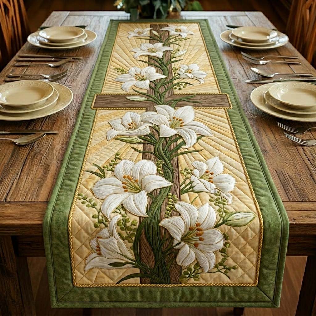 Happy Easter Quilted Table Runner Easter Table Decor Ideas Presents For Rabbit Lovers