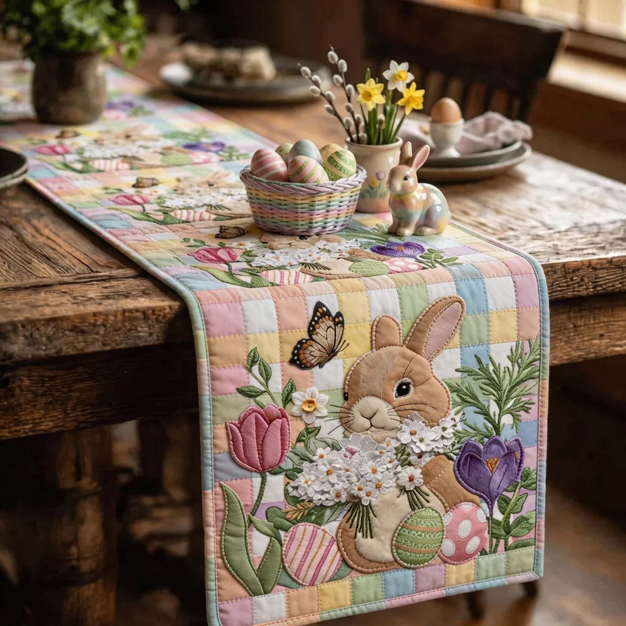 Happy Easter Quilted Table Runner Elegant Holiday Decor Easter Gifts For Adults
