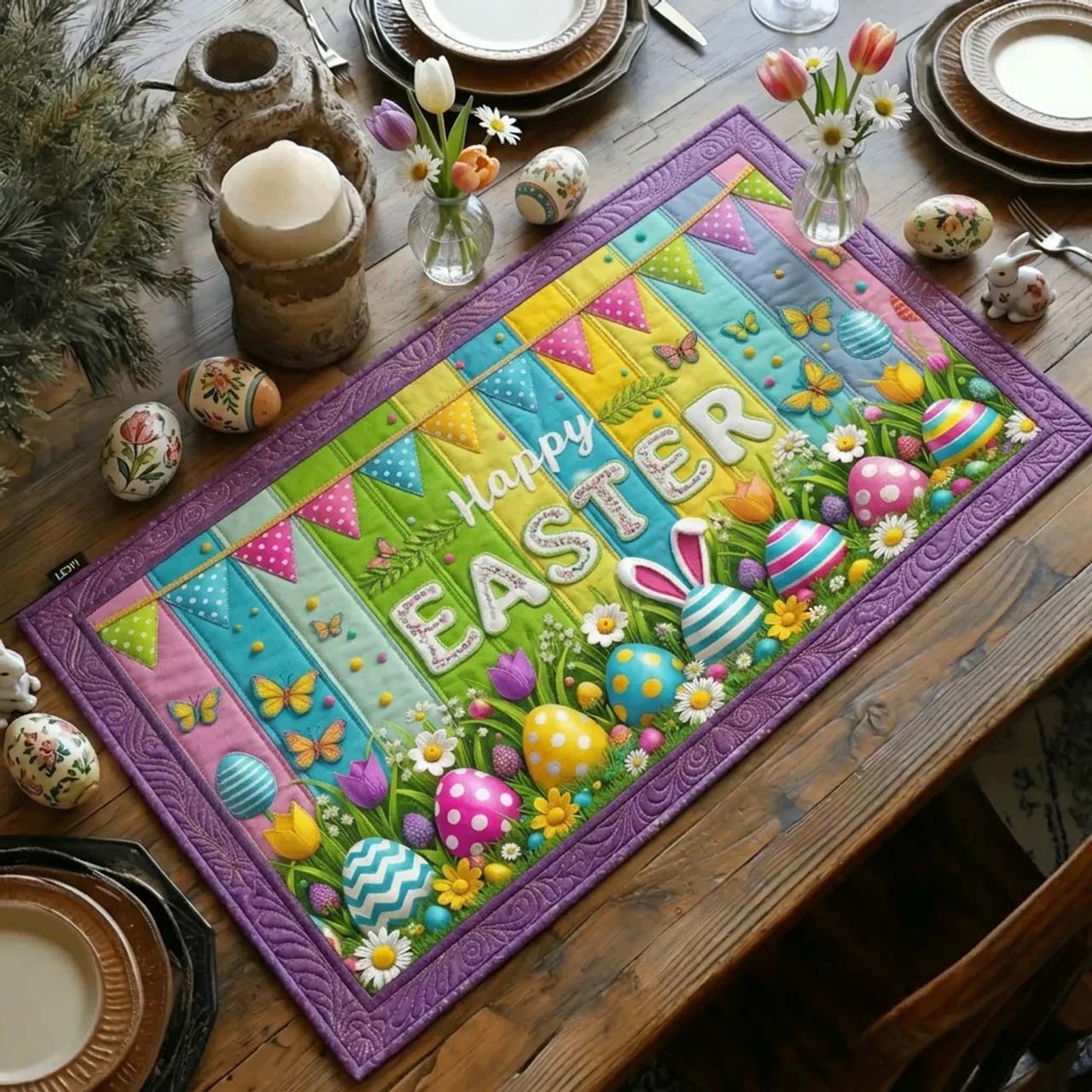 Happy Easter Quilted Table Runner Holiday Table Throw Best Easter Gifts For Adults