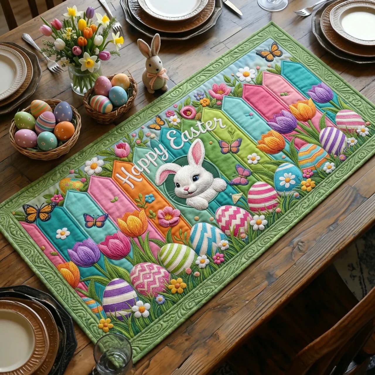 Happy Easter Quilted Table Runner Holiday Themed Table Runners Best Easter Gifts