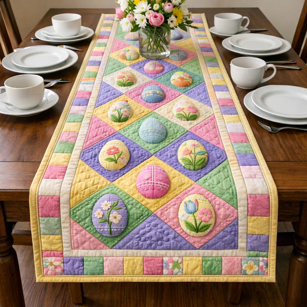 Happy Easter Quilted Table Runner Spring Easter Table Runner Best Gifts For Rabbits