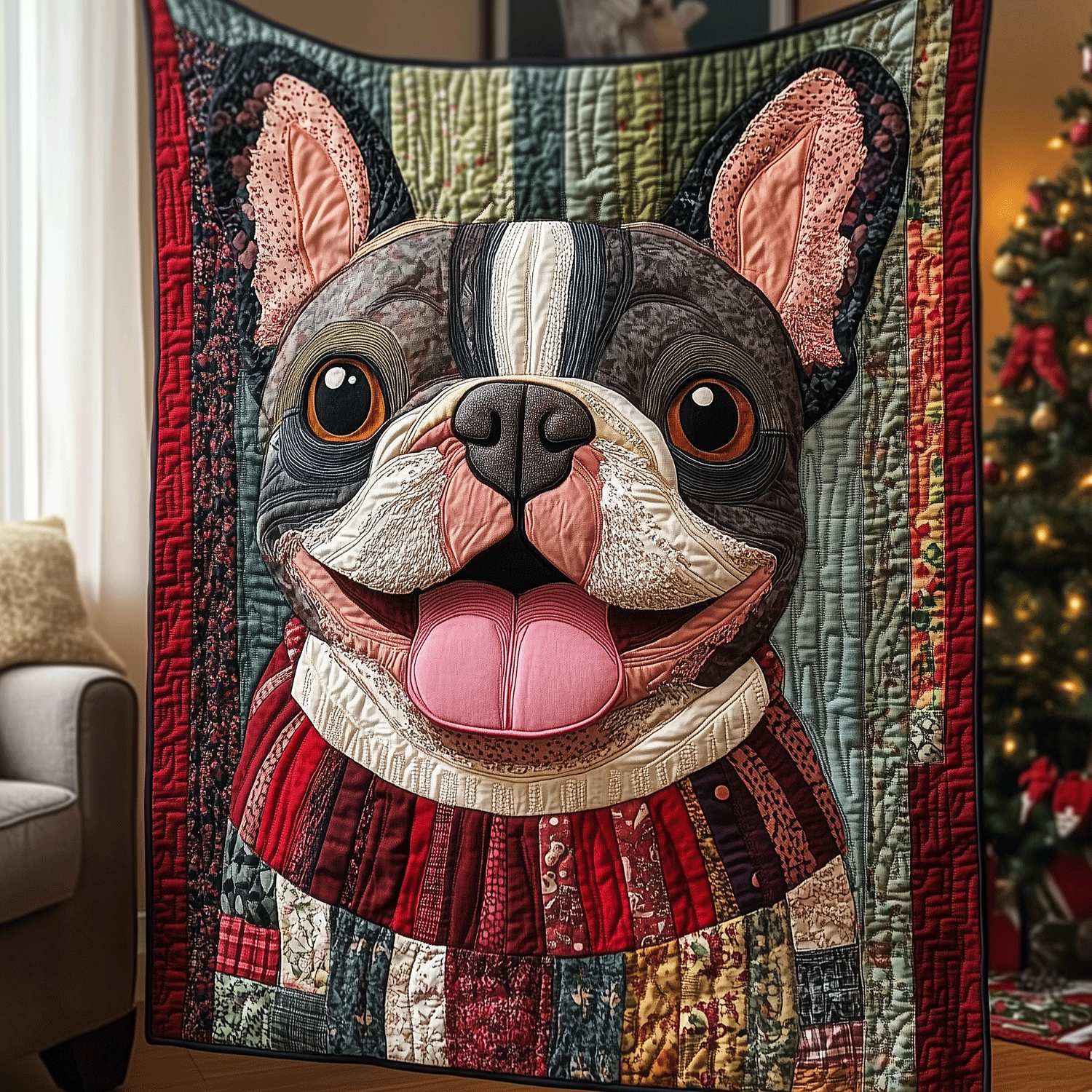Happy Frenchie Quilted Blanket Christmas Bedding Duvet Cover Last Minute Christmas Gifts