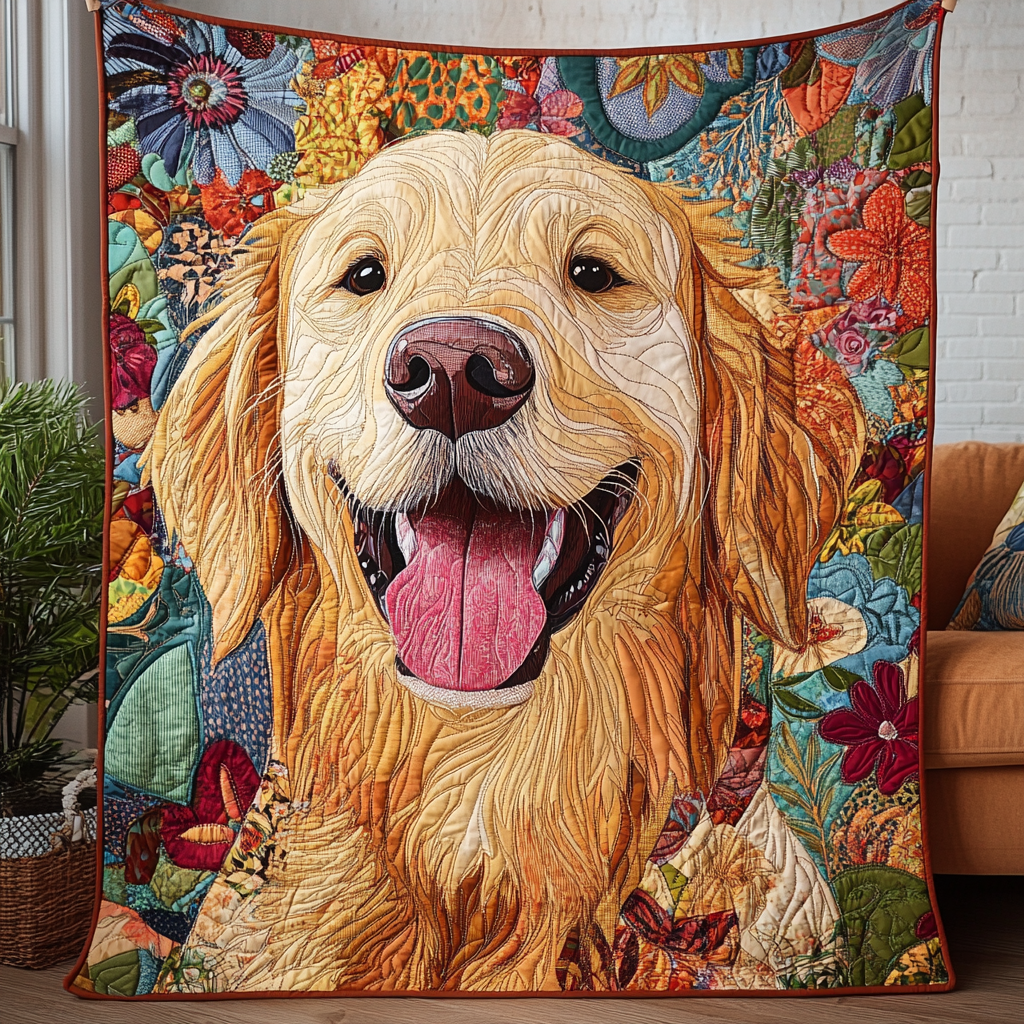 Happy Golden Retriever Quilted Blanket Bedroom Decorations Gifts For Golden Retriever Owners