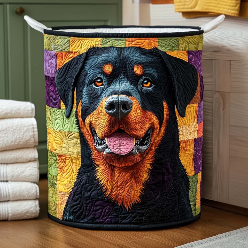 Happy Guardian Quilted Laundry Basket Home Decor Items Gifts For Rottweiler Lovers