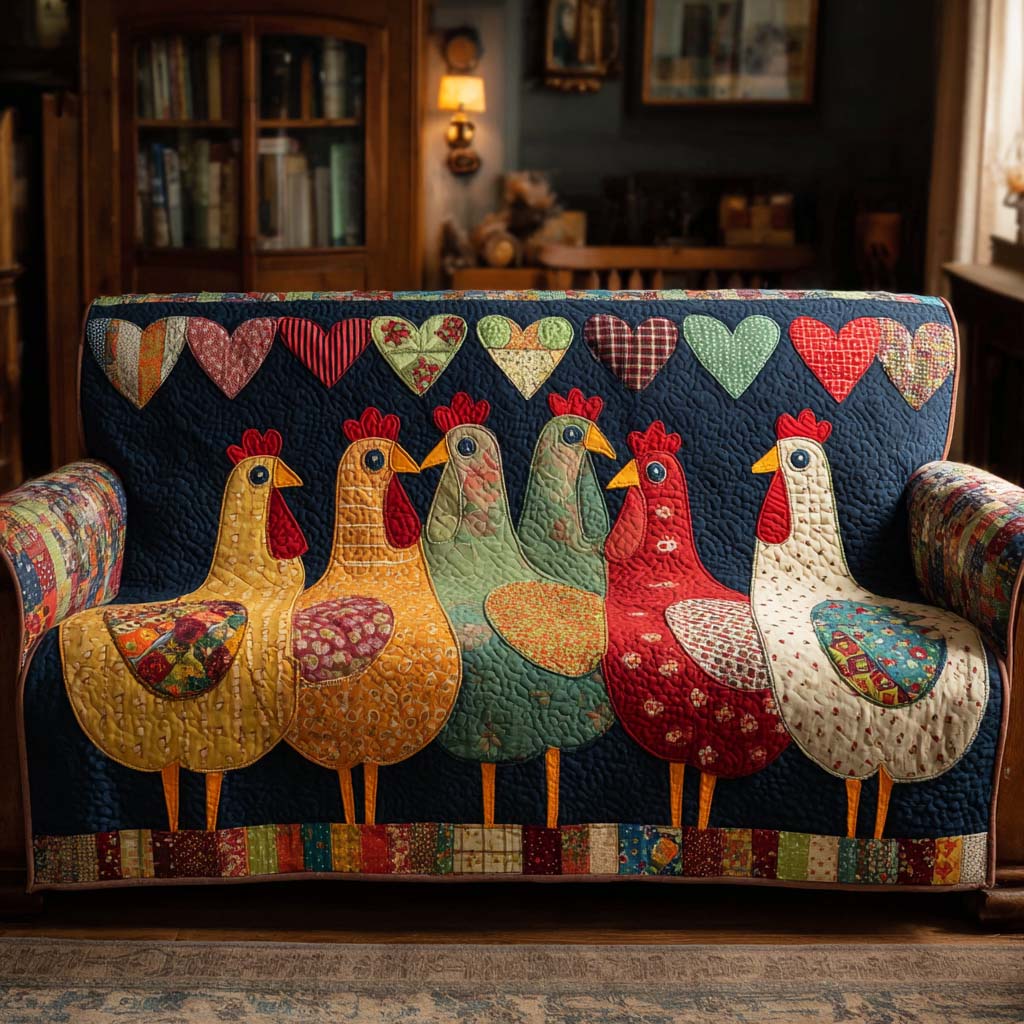 Happy Hen Parade Quilted Sofa Cover Best Slipcovers Gifts For Chicken Lovers
