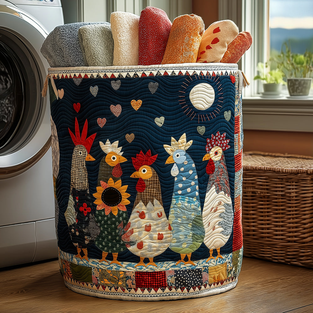Happy Hens Quilted Laundry Basket Foldable Storage Bin Chicken Lover Presents