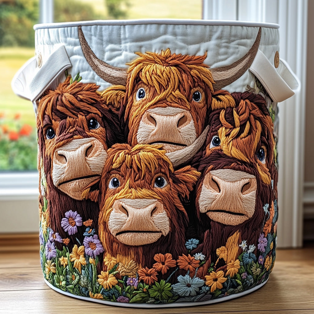 Happy Herd Quilted Laundry Basket Unique Laundry Basket Highland Cow Stuff Gifts