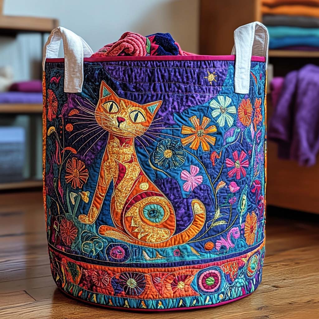 Happy Meow Quilted Laundry Basket Hamper Basket Best Cat Gifts