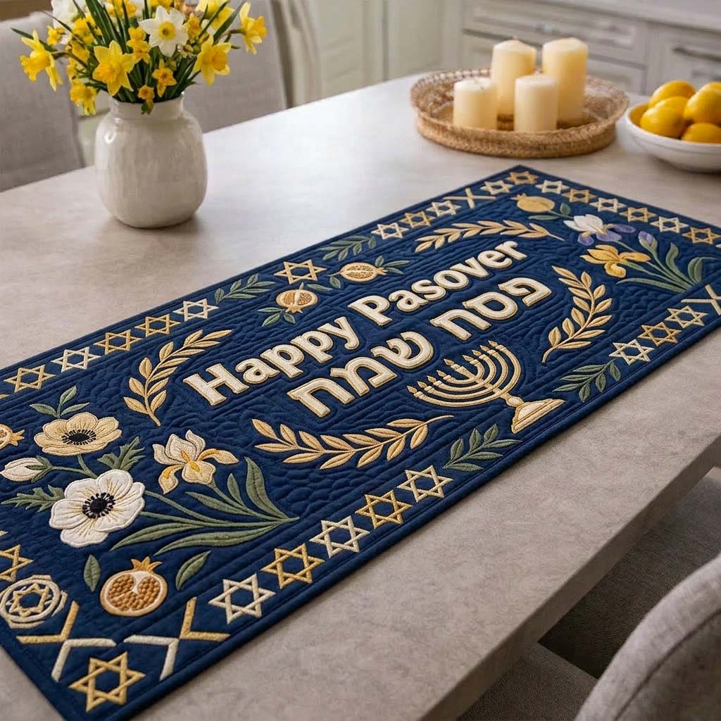Happy Passover Quilted Table Runner Christian Home Decor Jewish Gifts Merchandise