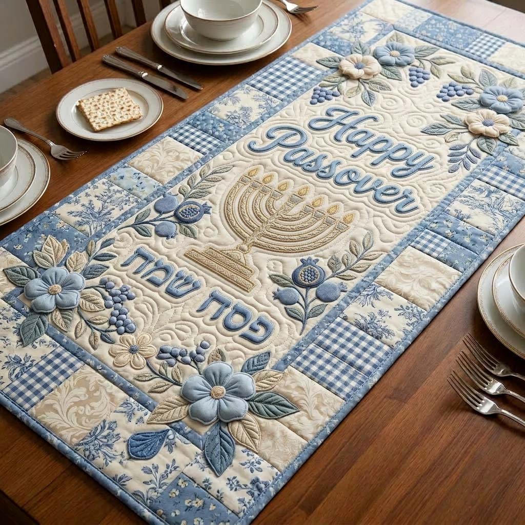 Happy Passover Quilted Table Runner Christian House Decor Passover Gifts