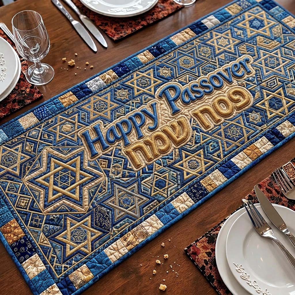 Happy Passover Quilted Table Runner Christian Table Runners Jewish Gifts Holiday