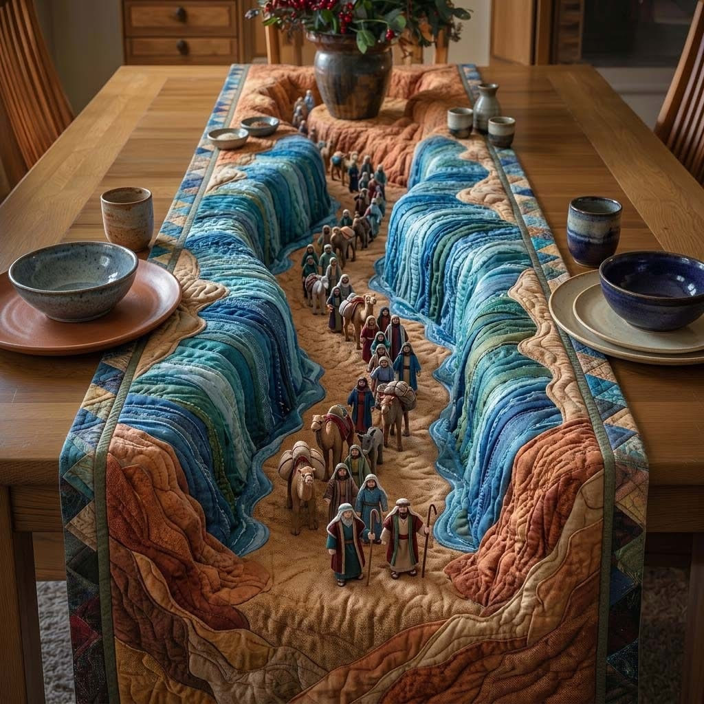 Happy Passover Quilted Table Runner Red Sea Crossing Jewish Holiday Table Decor Gifts Ideas