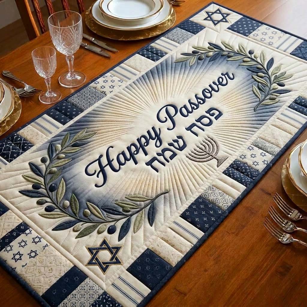 Happy Passover Quilted Table Runner Seder Table Setting Ideas Best Jewish Gifts