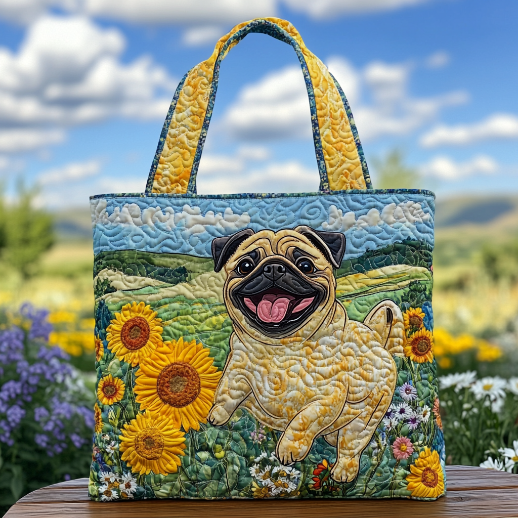 Happy Pug Quilted Tote Bag Popular Designer Totes Gifts For My Mom