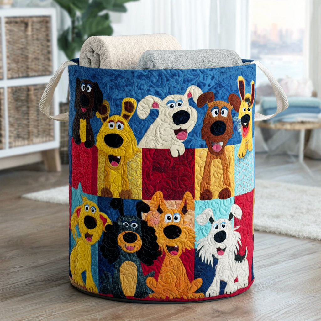 Happy Pup Quilted Laundry Basket Hamper Basket Best Gifts For Pet Dog Lovers
