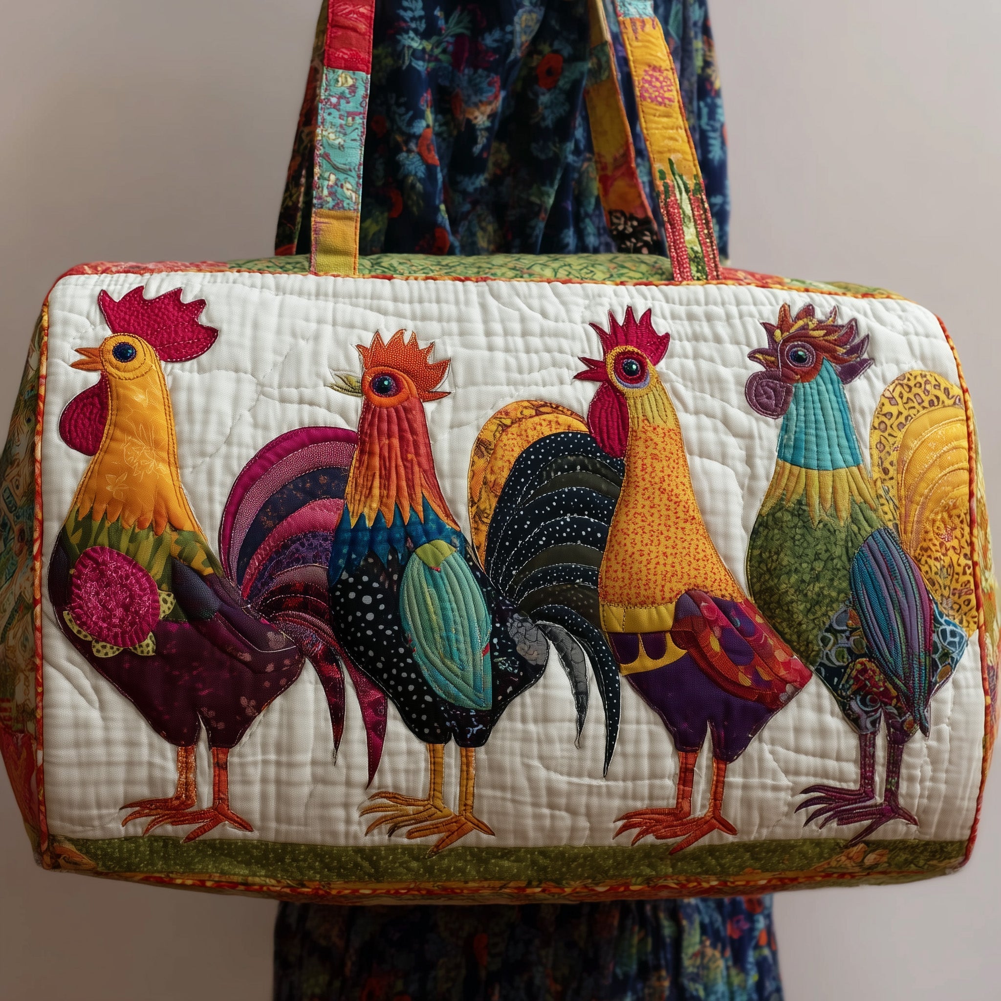 Happy Roosters Quilted Duffle Bag Best Women's Travel Duffle Bag Special Mother's Day Gifts