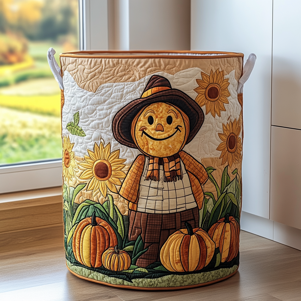 Happy Scarecrow Quilted Laundry Basket Best Dirty Clothes Hamper Unique Fall Gifts