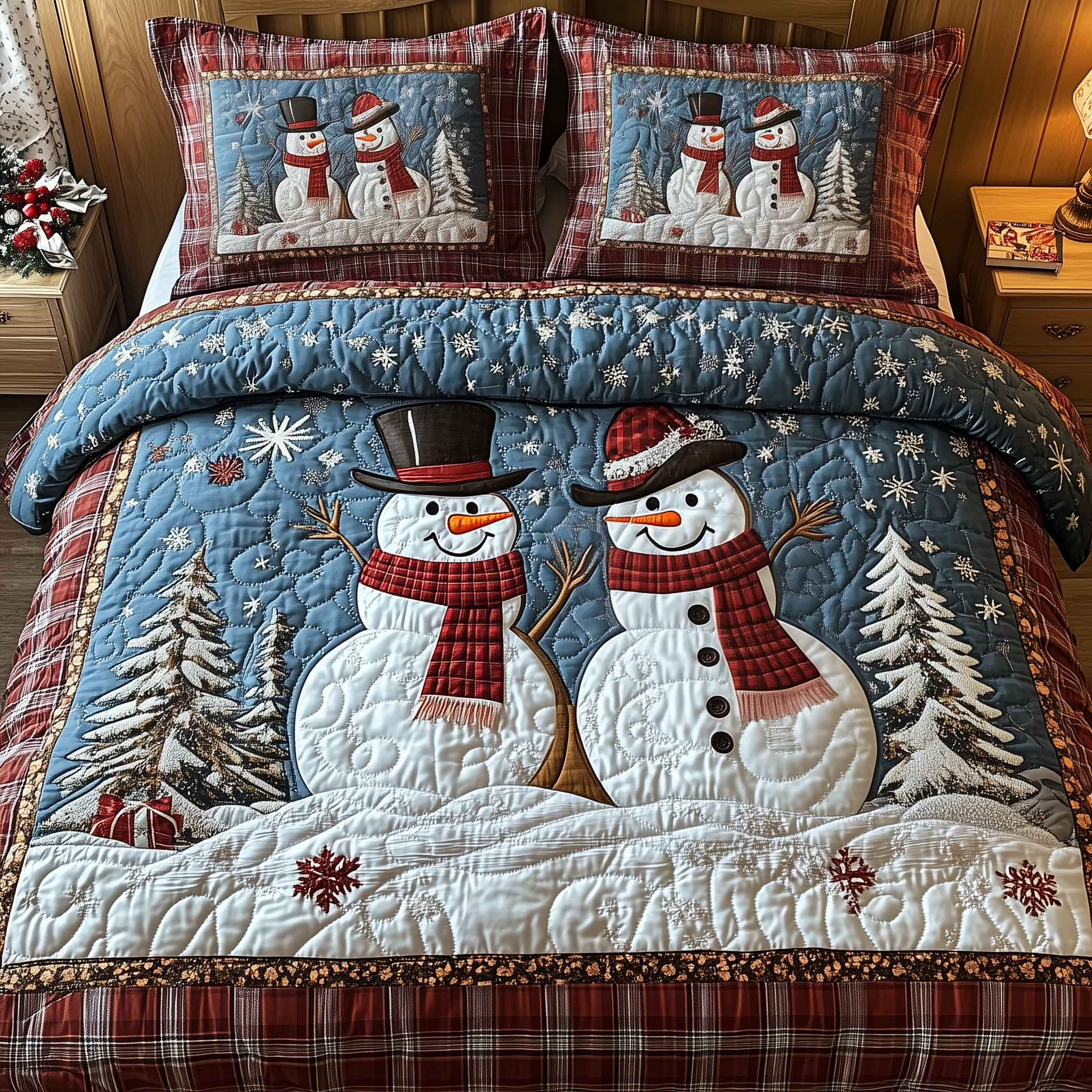 Happy Snowman Couple Quilted Bedding Set Christmas Bedding On Sale Christmas Ideas For Family