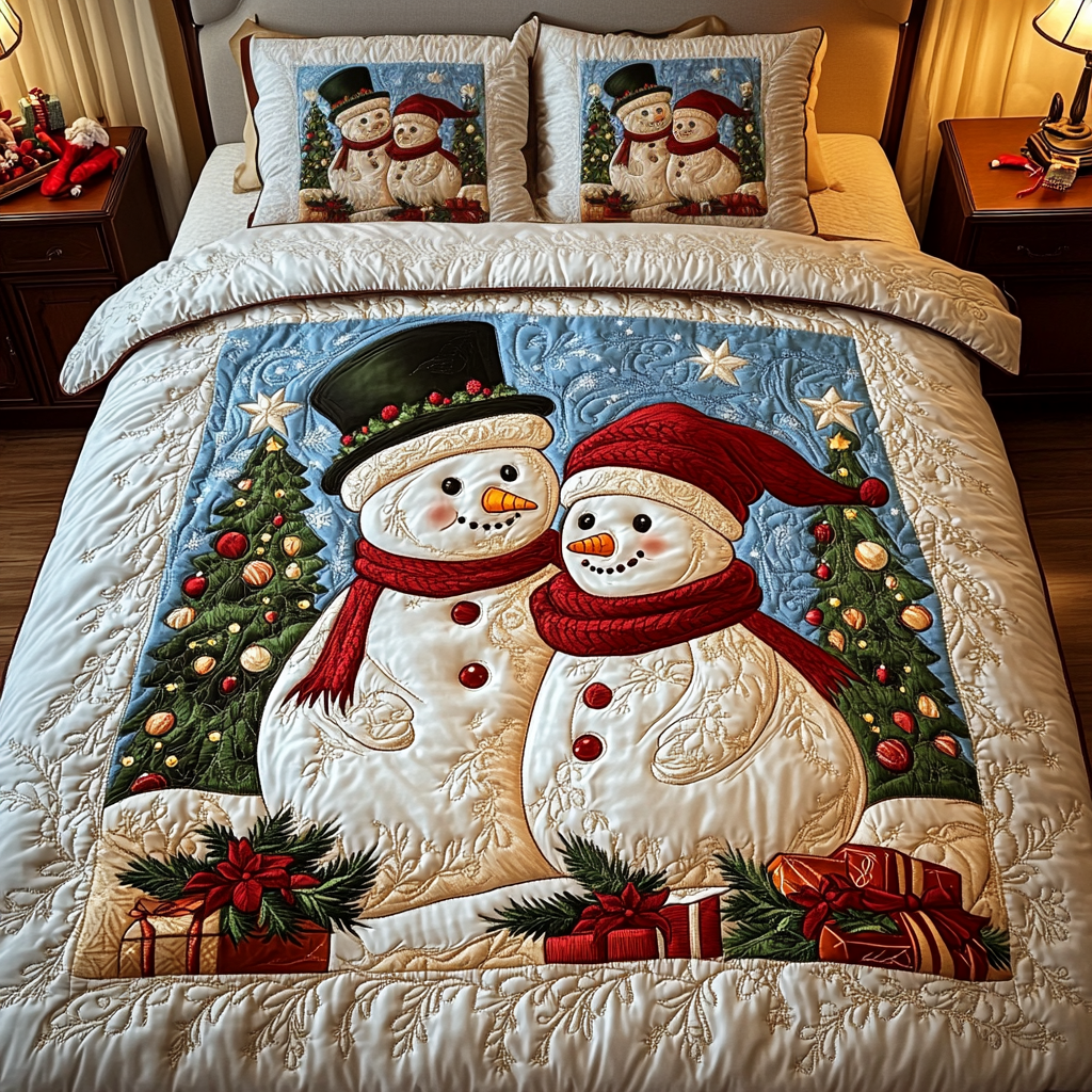 Happy Snowmen Quilted Bedding Set Holiday Duvet Covers Snowman Gifts For Adults