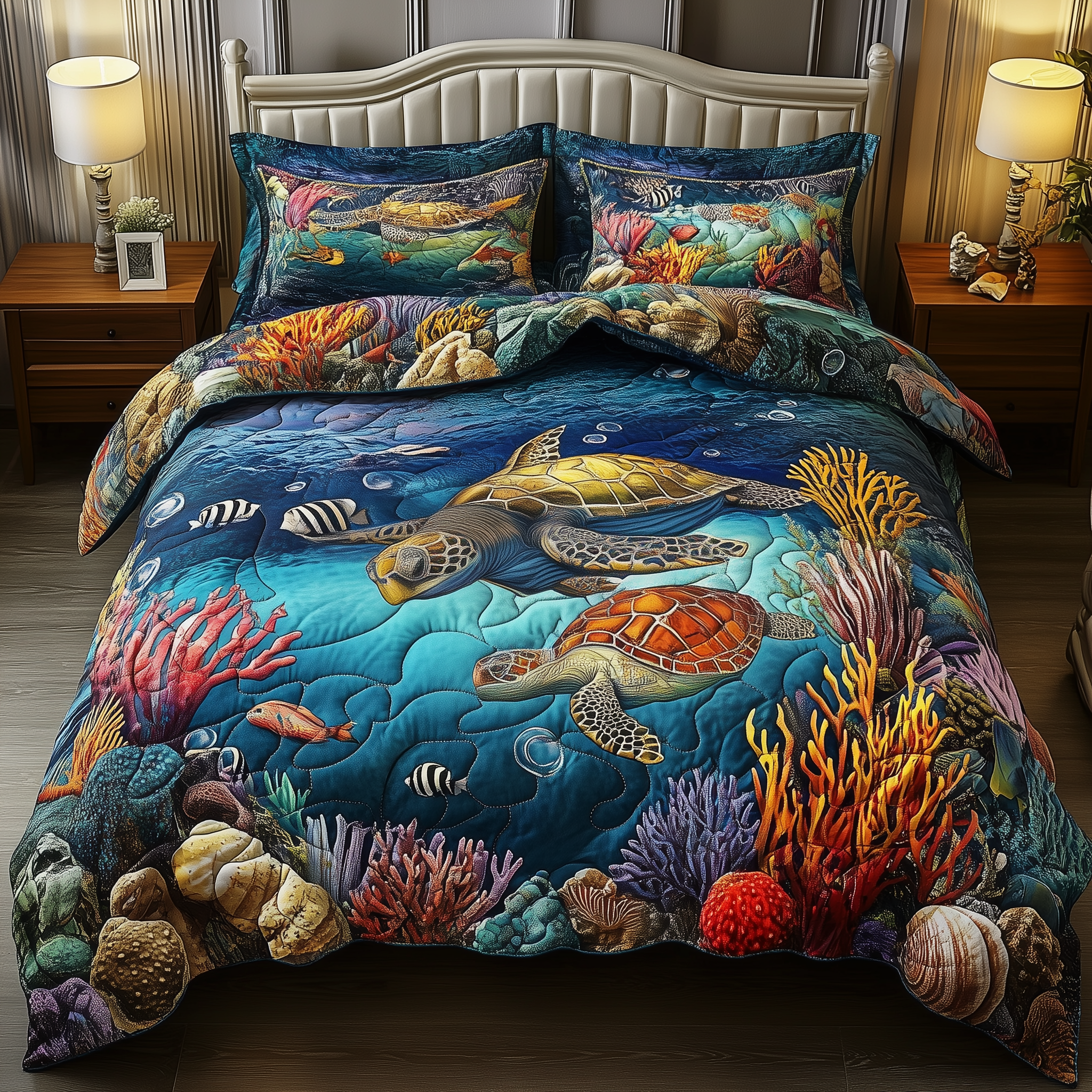 Happy Together Turtle Quilted Bedding Set Good Bed Sheet Sets Sea Turtle Gift Ideas For Her