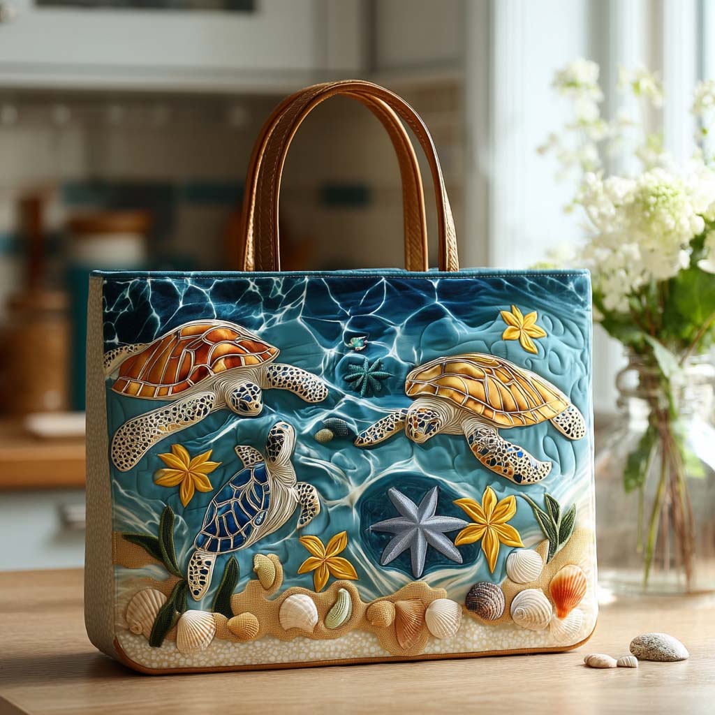 Happy Turtle Stroll Quilted Tote Bag Best Tote Bags For Women Mummy Gifts From Daughter