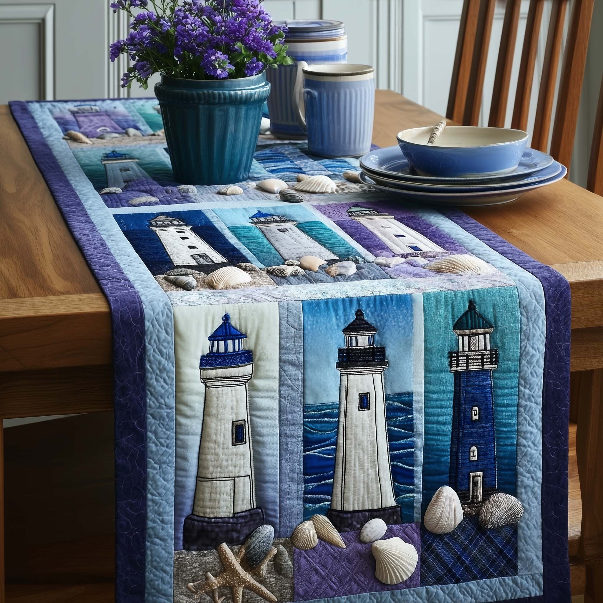 Harbor Breeze Quilted Table Runner Holiday Runner Dining Anchor Gifts Ocean
